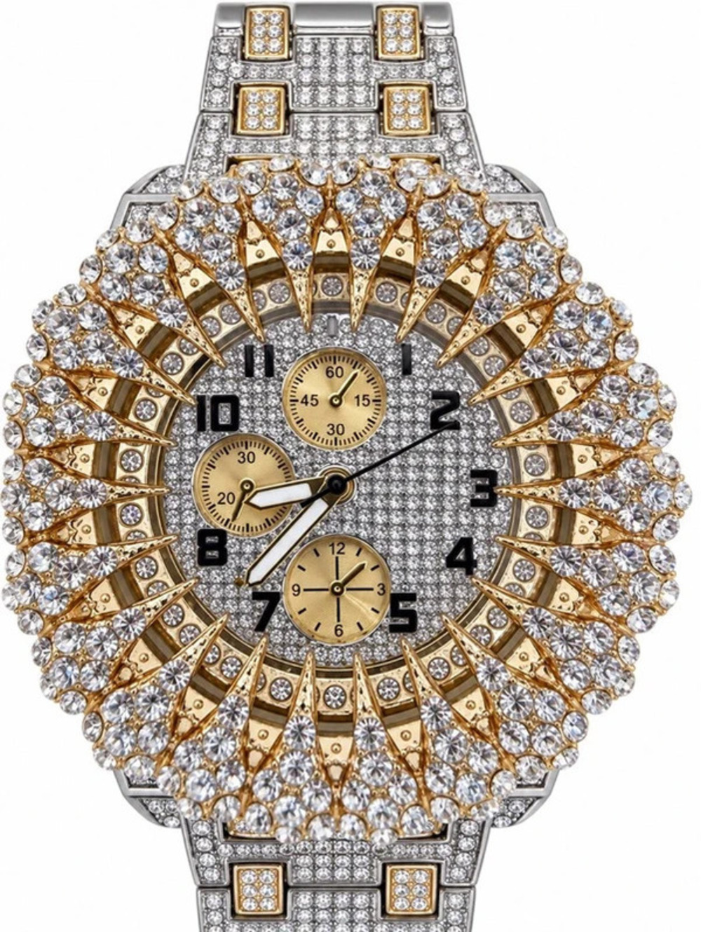 #841 Two Tone Raised Crystal Sunburst Watch 45mm NWT Box